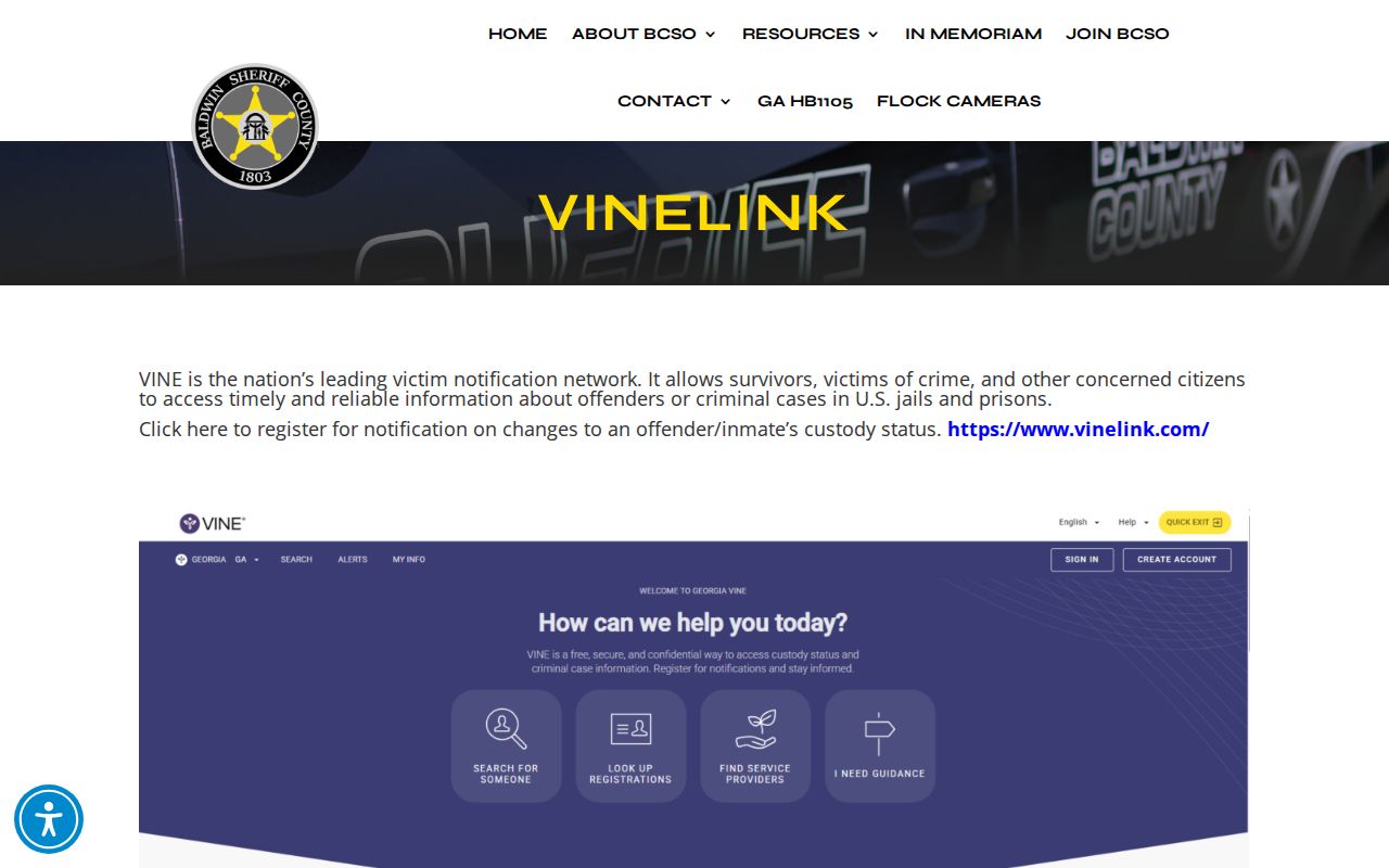Baldwin County VINELink inmate search local sheriff page
