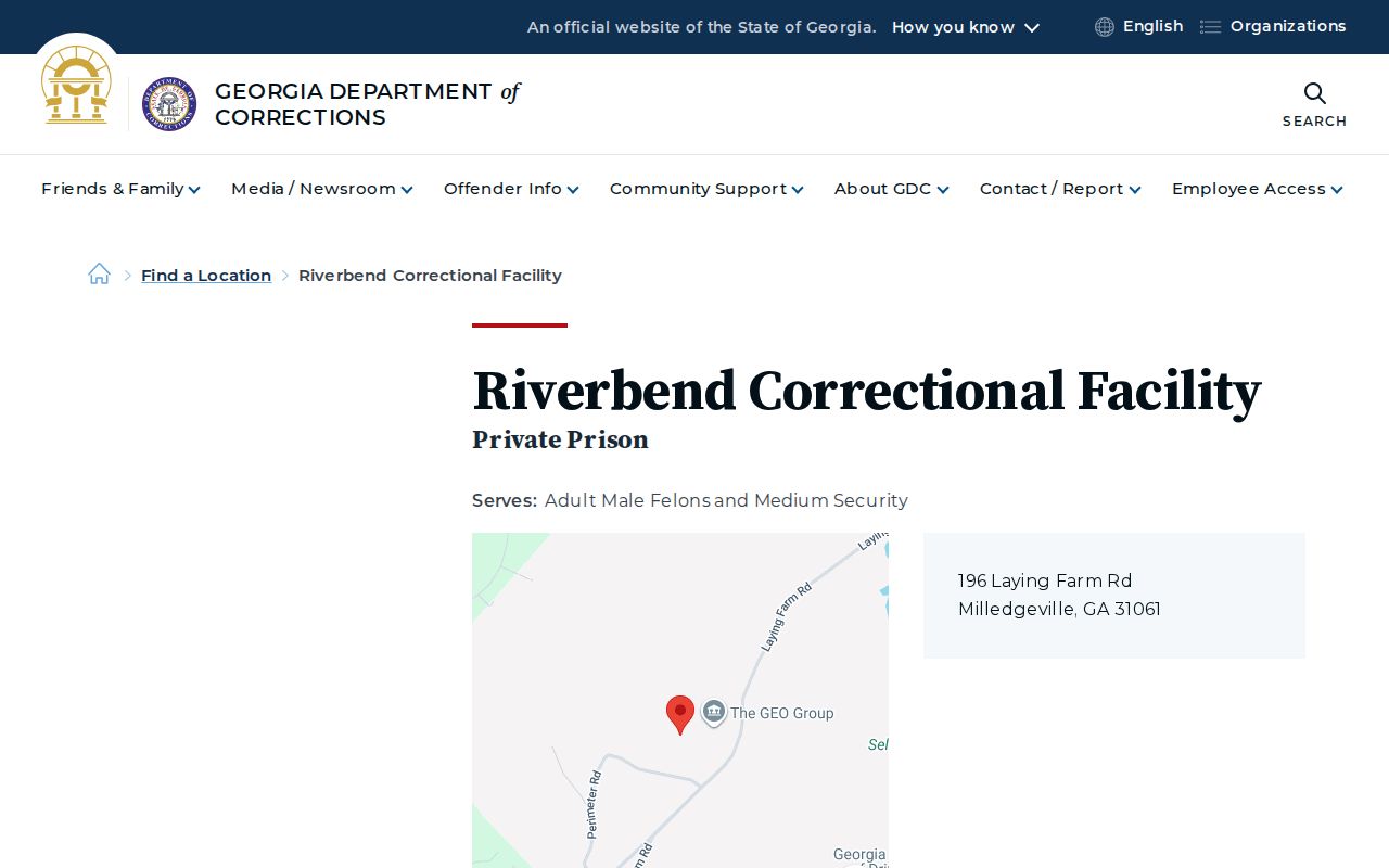 Georgia Department of Corrections Riverbend listing